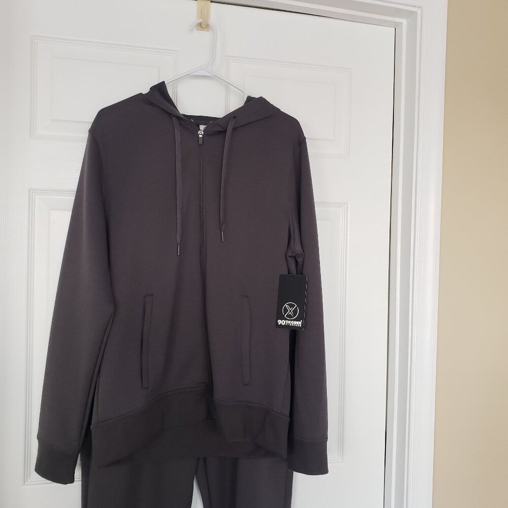 90‎ Degree by Reflex Men's Zip Hoodie & Zip Pocket Jogger Set Dark Grey Sz L NWT